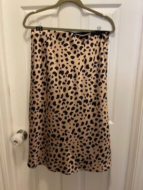 Beige Leopard Print Satin Midi Skirt - Classic Animal Spot